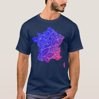 Colourful mandala art map of France with text in b T-Shirt