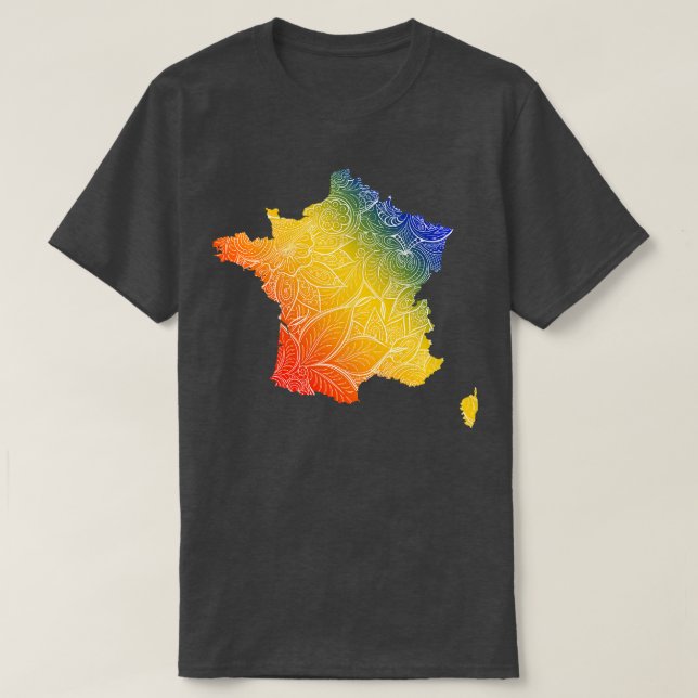 Colourful mandala art map of France with text in b T-Shirt (Design Front)