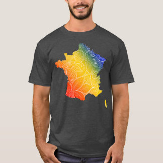 Colourful mandala art map of France with text in b T-Shirt