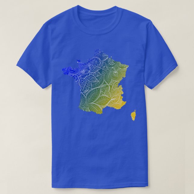 Colourful mandala art map of France with text in b T-Shirt (Design Front)