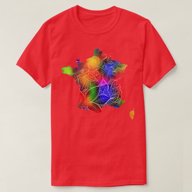 Colourful mandala art map of France with text in m T-Shirt (Design Front)