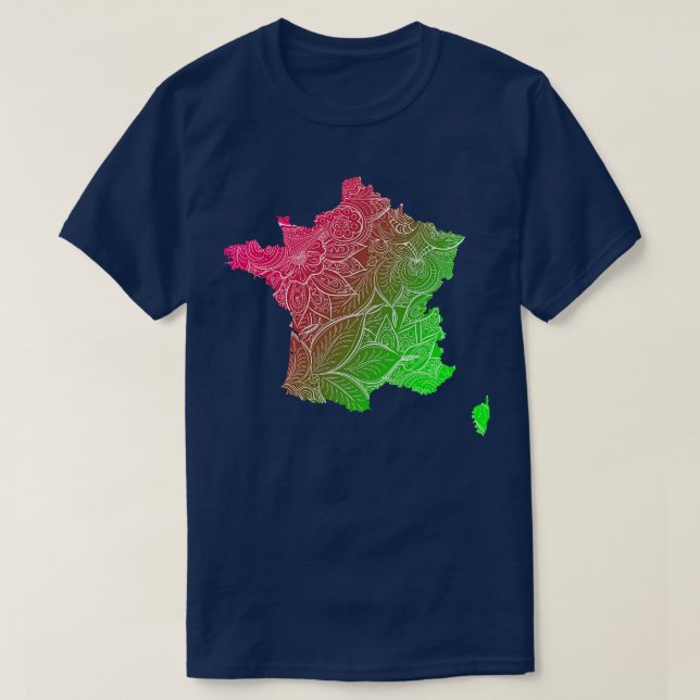 Colourful mandala art map of France with text in p T-Shirt (Design Front)