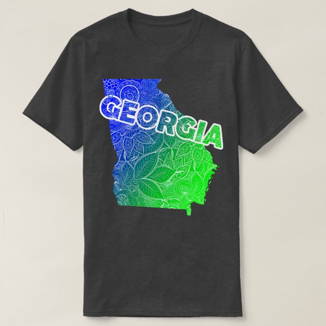 Colourful mandala art map of Georgia with text in  T-Shirt (Design Front)