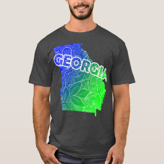 Colourful mandala art map of Georgia with text in  T-Shirt