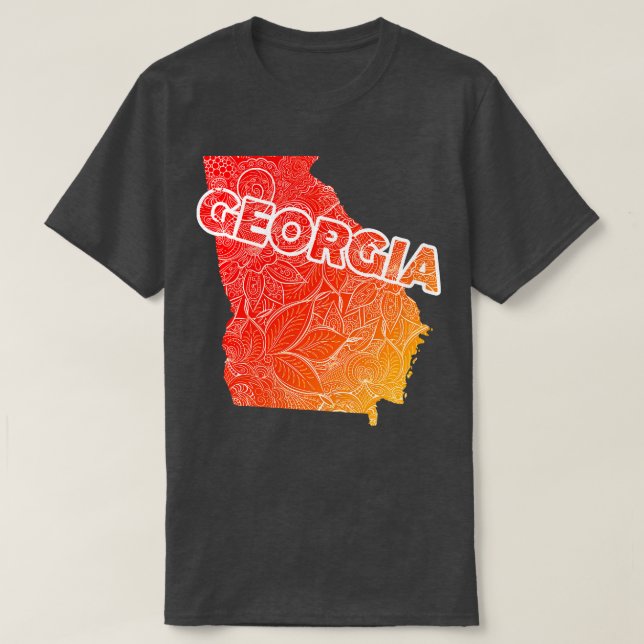 Colourful mandala art map of Georgia with text in  T-Shirt (Design Front)