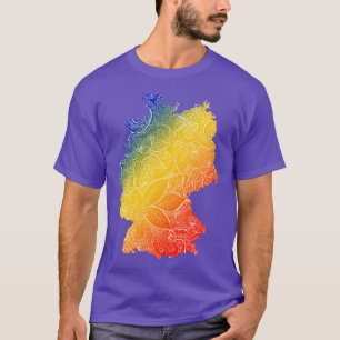 Colourful mandala art map of Germany with text in  T-Shirt