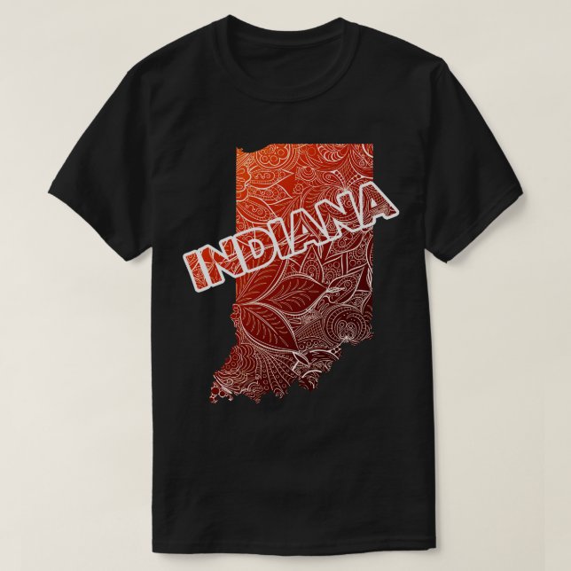 Colourful mandala art map of Indiana with text in  T-Shirt (Design Front)