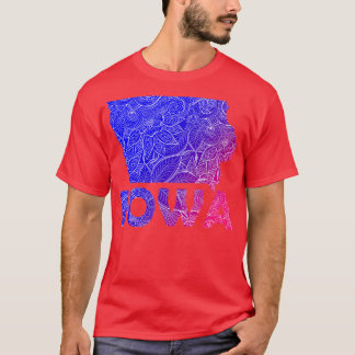 Colourful mandala art map of Iowa with text in blu T-Shirt