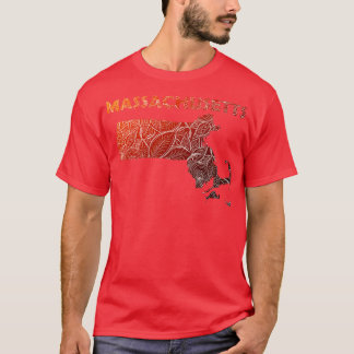 Colourful mandala art map of Massachusetts with te T-Shirt