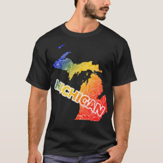 Colourful mandala art map of Michigan with text in T-Shirt