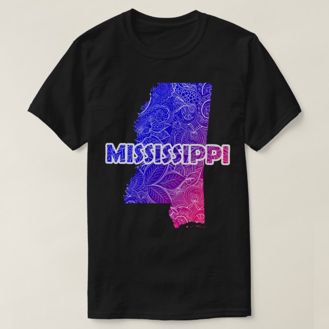 Colourful mandala art map of Mississippi with text T-Shirt (Design Front)