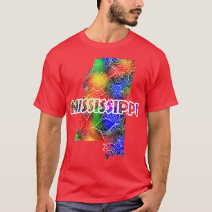 Colourful mandala art map of Mississippi with text T-Shirt