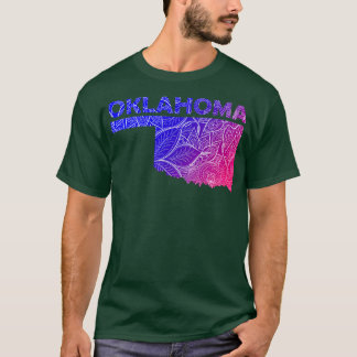 Colourful mandala art map of Oklahoma with text in T-Shirt