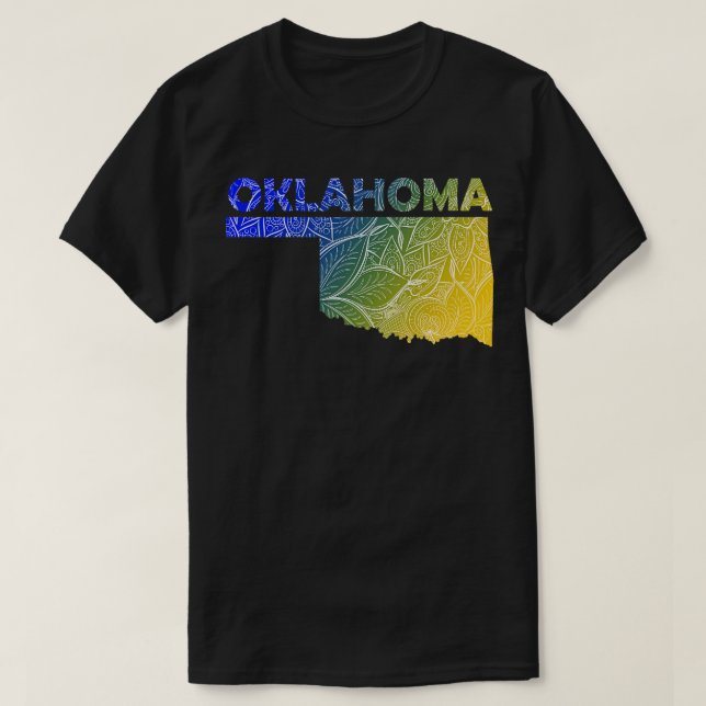 Colourful mandala art map of Oklahoma with text in T-Shirt (Design Front)