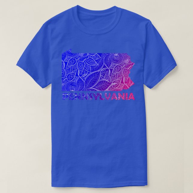 Colourful mandala art map of Pennsylvania with tex T-Shirt (Design Front)