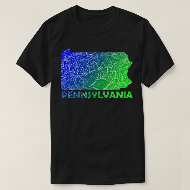 Colourful mandala art map of Pennsylvania with tex T-Shirt (Design Front)