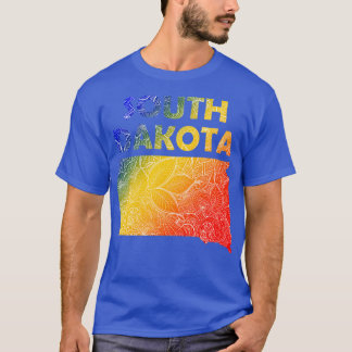 Colourful mandala art map of South Dakota with tex T-Shirt