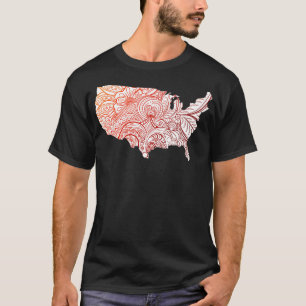 Colourful mandala art map of the United States of T-Shirt