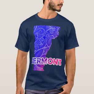 Colourful mandala art map of Vermont with text in  T-Shirt