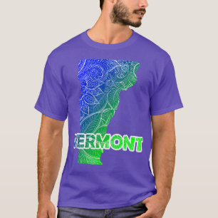 Colourful mandala art map of Vermont with text in T-Shirt