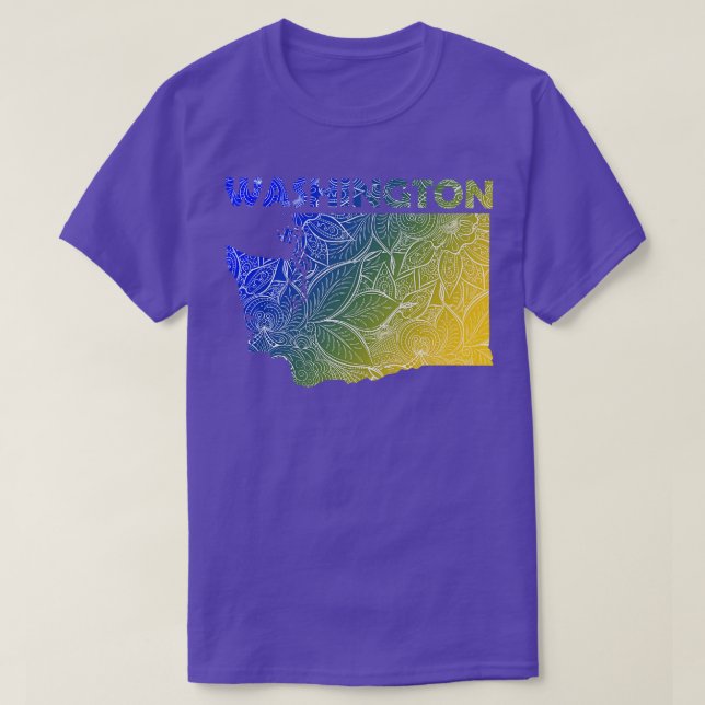 Colourful mandala art map of Washington with text  T-Shirt (Design Front)