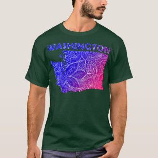 Colourful mandala art map of Washington with text T-Shirt