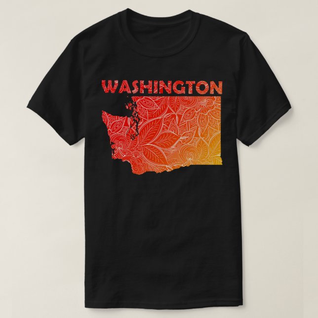 Colourful mandala art map of Washington with text  T-Shirt (Design Front)