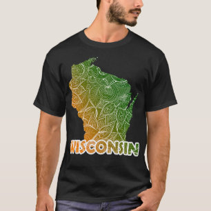 Colourful mandala art map of Wisconsin with text i T-Shirt
