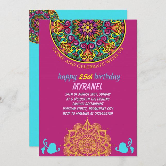 Colourful Mandala Birthday Invitation (Front/Back)
