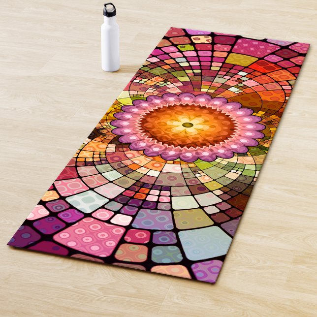 Colourful Mandala Bohemian Mosaic Yoga Mat (Yoga mat featuring a colorful artistic design in a mandala mosaic style)