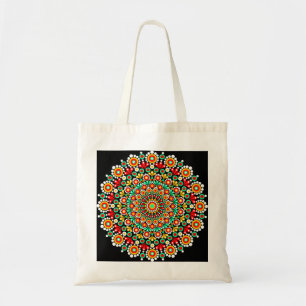 Colourful Mandala Boho Floral Geometric Canvas Tote Bag