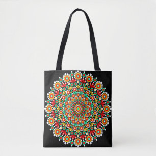 Colourful Mandala Boho Floral Geometric Canvas Tote Bag