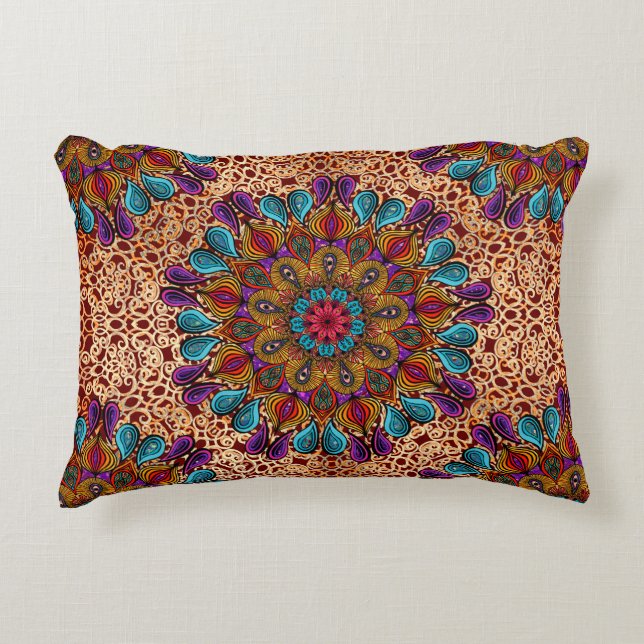    Colourful Mandala Boho Stylish Maximalist Hippi Decorative Cushion (Front)