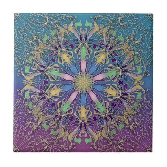 Colourful Mandala Ceramic Tile (Front)