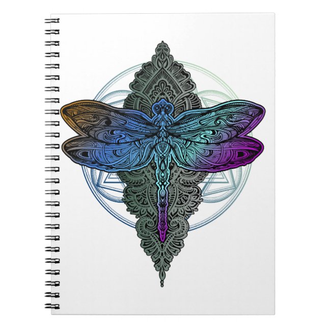 Colourful Mandala Dragonfly Lotus Flower Tee Notebook (Front)