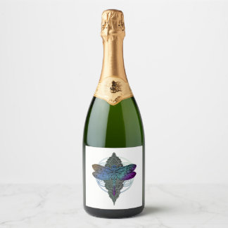 Colourful Mandala Dragonfly Lotus Flower Tee Sparkling Wine Label