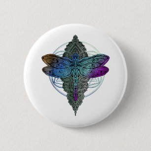 Colourful Mandala Dragonfly T Shirt Lotus Flower 6 Cm Round Badge