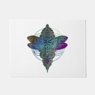 Colourful Mandala Dragonfly T Shirt Lotus Flower Doormat