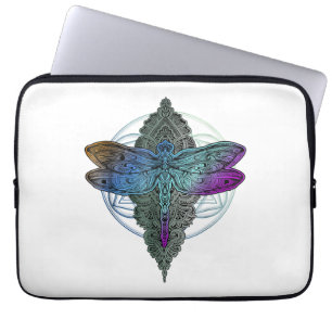 Colourful Mandala Dragonfly T Shirt Lotus Flower Laptop Sleeve