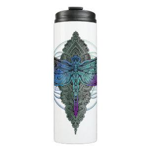 Colourful Mandala Dragonfly T Shirt Lotus Flower Thermal Tumbler