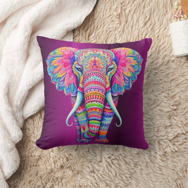 Colourful Mandala Elephant  Cushion (Blanket)
