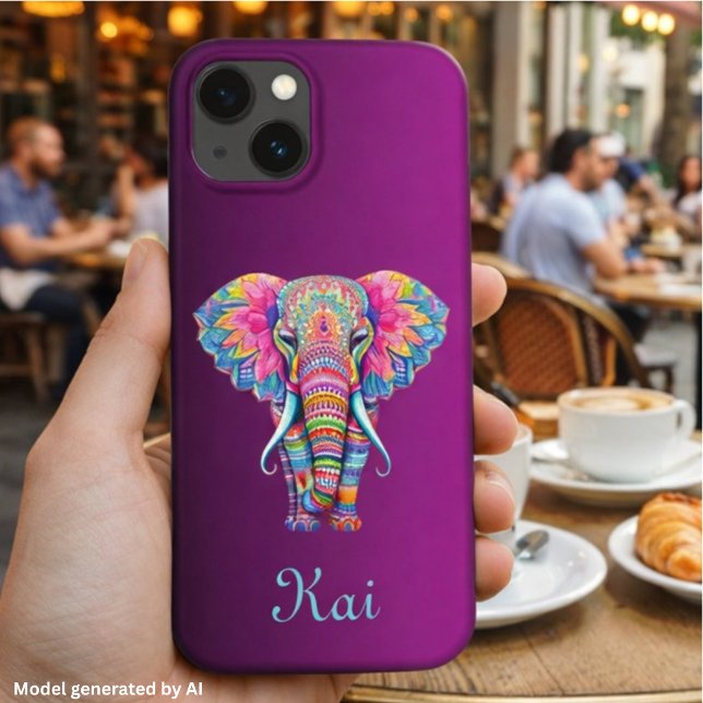 Colourful Mandala Elephant with Customised Name Case-Mate iPhone Case (Creator Uploaded)