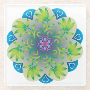 Colourful Mandala Energy Wheel Flower Harmony Napk Glass Coaster