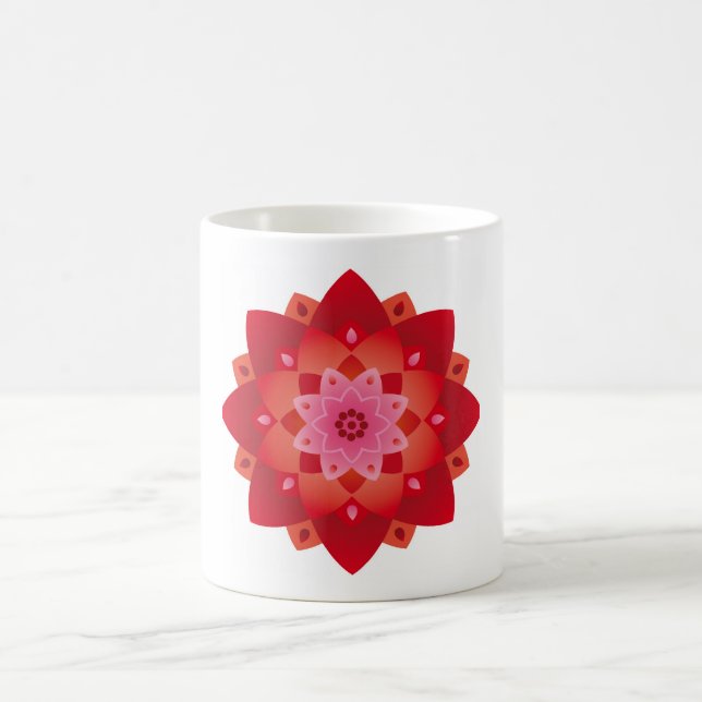 Colourful Mandala Energy Wheel Flower Harmony Red Coffee Mug (Center)
