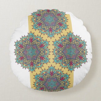 Colourful Mandala Floral Art Pattern. Round Cushion