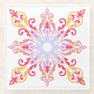 Colourful Mandala Floral Pattern Glass Coaster