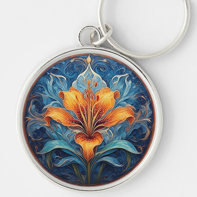 Colourful Mandala Flower Design Key Ring (Front)
