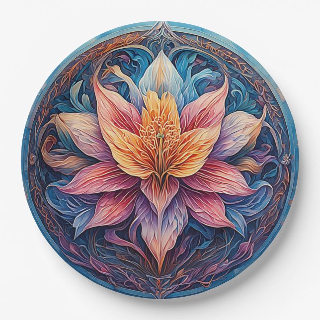 Colourful Mandala Flower Design Paper Plate (Front)