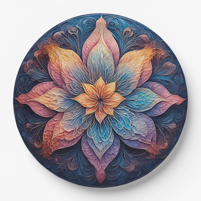 Colourful Mandala Flower Design Paper Plate (Front)