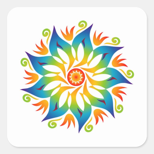 Colourful Mandala Flower Rainbow Wheel Square Sticker (Front)